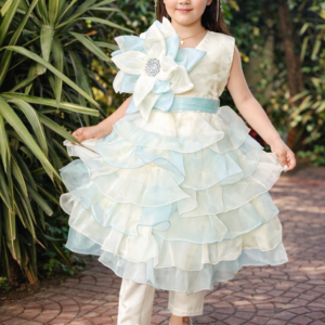 Blue & Off White Frill Frock