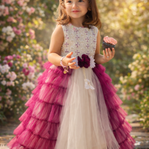 Plum & White Beads Tulle Frock