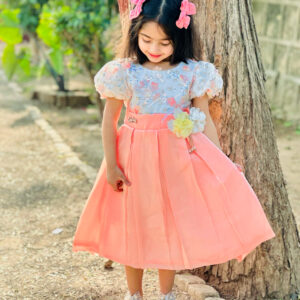 Peach & White 3D Floral Frock