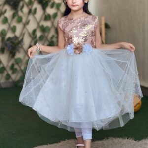 Mocha & White Beads Tulle Frock